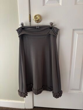 Liza Byrd Taupe A-Line Skirt with Pom-Pom Hem